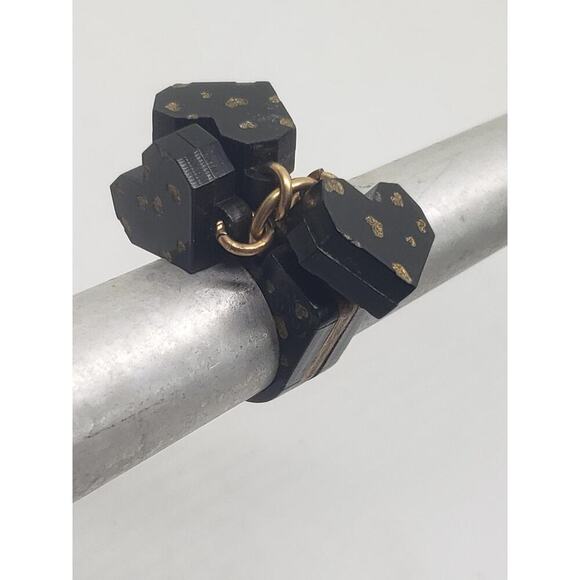 Artist Made Black Dangle Heart Charm Ring Wood Carved sz 7.75 - Picture 6 of 15